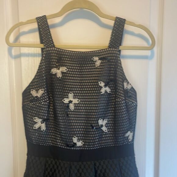 Noir Sachin & Babi Quilted Black Box Pleat Mesh Top Sequin Midi Dress Size 4 - Picture 4 of 16